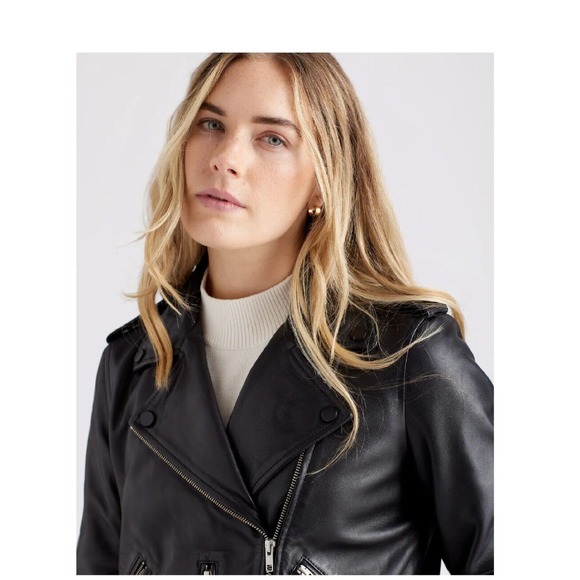 Quince 100% Leather Motorcycle Jacket Black NWT Small - Picture 4 of 7